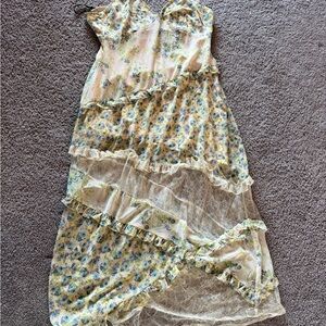 Forever 21 Floral High Low Dress - Yellow and Blue